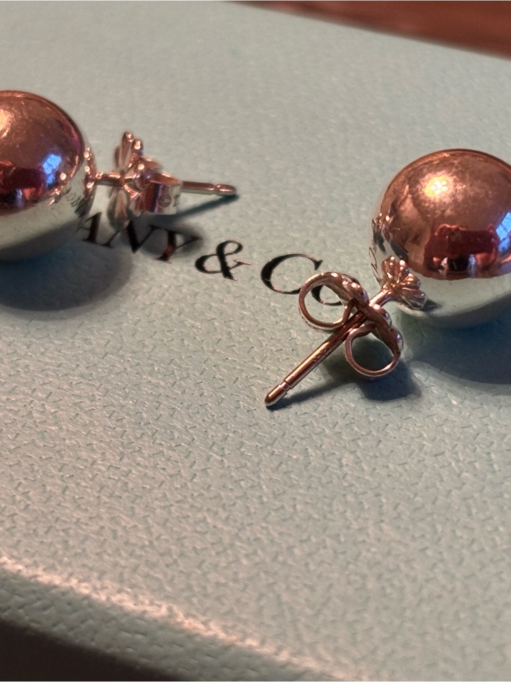 Tiffany & Co. Sterling 9mm Silver Ball Studs with Signature Blue Pouch - Picture 2 of 2